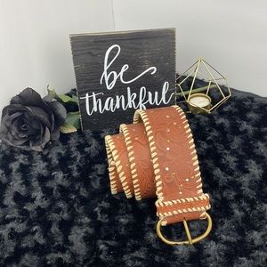 Brown Leather Floral Belt